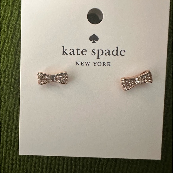 NWT Kate Spade Ready Set Bow Pave Bow Studs, Clear/Rose Gold - Picture 5 of 6